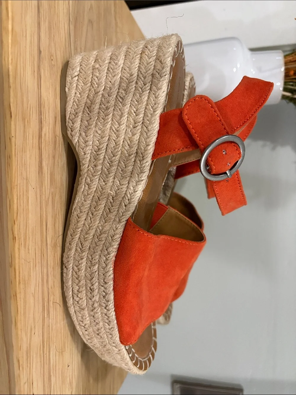 Target Orange Suede Espadrille Sandals with Ankle Strap